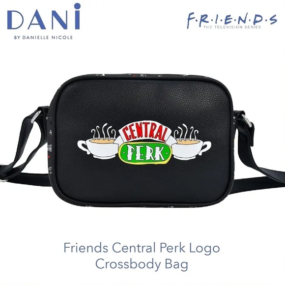 Danielle Nicole Friends Central Perk Logo Crossbody Black Bag Zip Top Closure - Picture 2 of 16